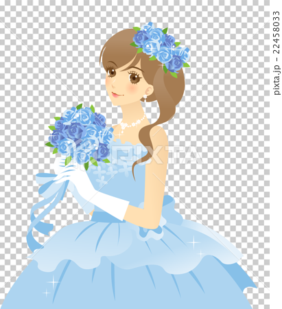 ブルーのドレスの女性 カラードレス 青 の花嫁 新婦 背景透過のイラスト素材