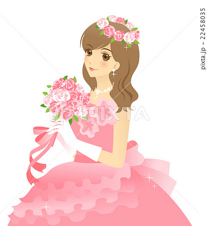花嫁のイラスト ウエディングドレス ピンク 背景透過のイラスト素材
