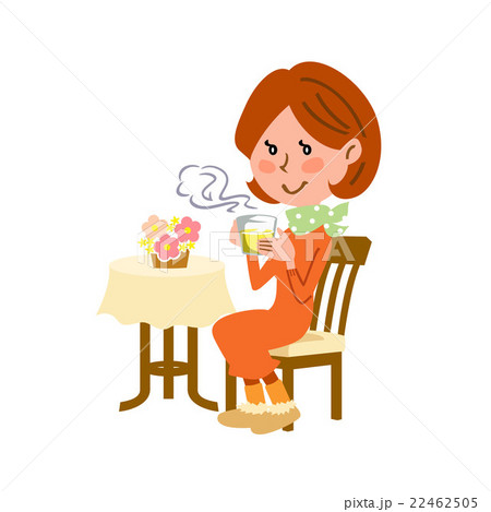 冷え性対策 生姜湯を飲む女性のイラスト素材