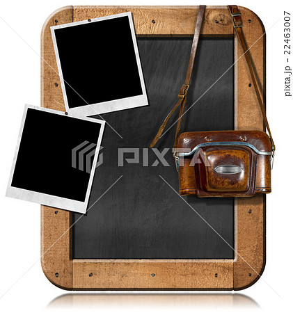 Old Camera with Blackboard and Empty Photos 22463007
