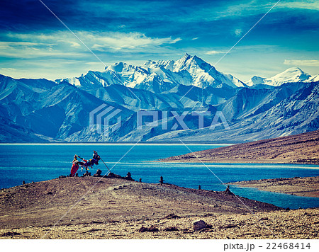 Buddhist prayer flags lungta at Himalayan lake Tso Buddhist prayer flags lungta at Himalayan lake Tso 22468414