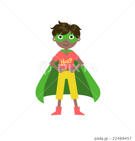 Kid In Superhero Costume With Green Cape 22469457
