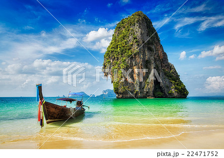 Long tail boat on beach, Thailand 22471752
