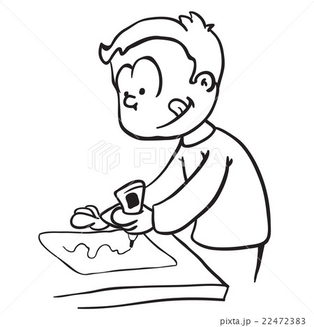 simple black and white little boy gluing paper 22472383