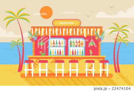 illustration of happy sunny summer day beach, bar illustration of happy sunny summer day beach, bar 22474104