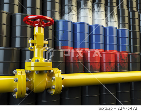 Oil pipe line valve in front of the russian flag 22475472