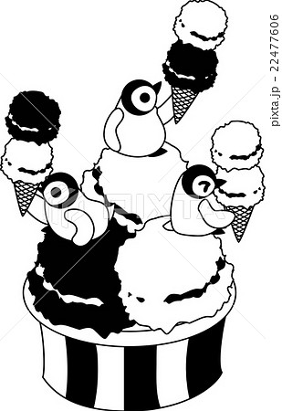 アイスクリームを食べる赤ちゃんペンギンのイラスト素材