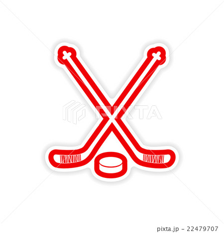 paper sticker hockey sticks and puck on white 22479707