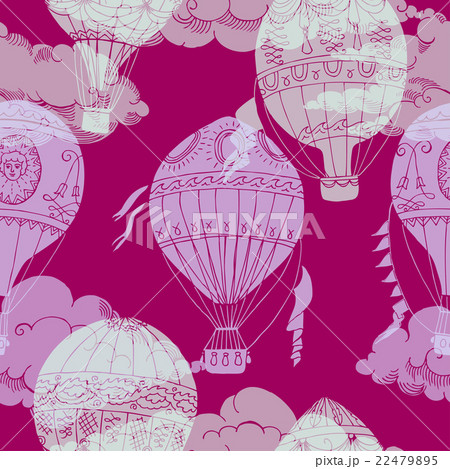 Seamless pattern with clouds and hot air ballons 22479895
