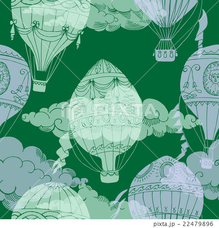Seamless pattern with clouds and hot air ballons 22479896