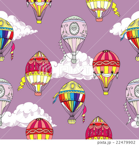 Seamless pattern with clouds and hot air ballons 22479902