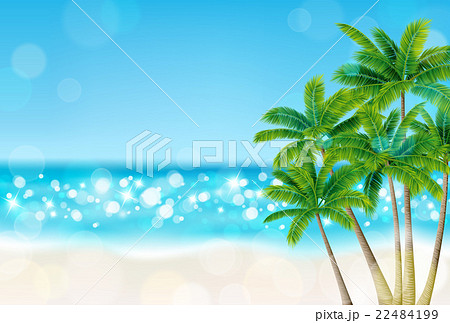海 砂浜 ヤシの木のイラスト素材 22484199 Pixta