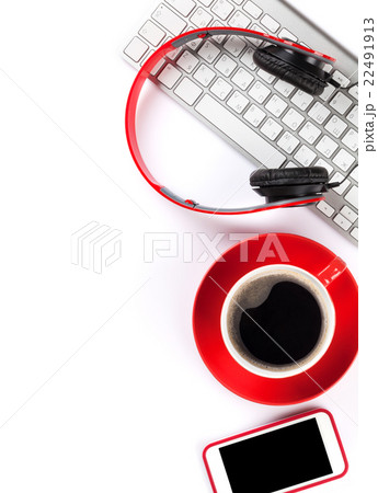 Smartphone, coffee, keyboard and headphones 22491913
