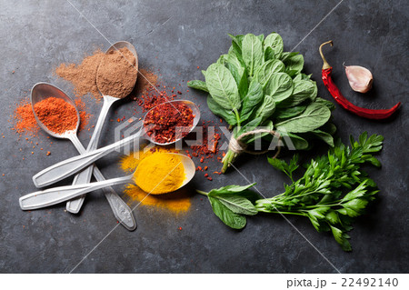 Colorful spices and herbs 22492140