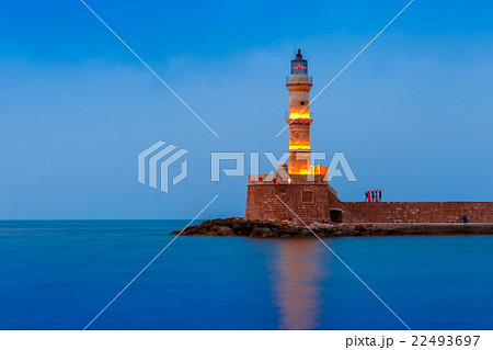 Night Lighthouse in old harbour, Chania, Crete Night Lighthouse in old harbour, Chania, Crete 22493697