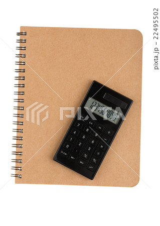 Calculator on book with spiral wire front cover Calculator on book with spiral wire front cover 22495502