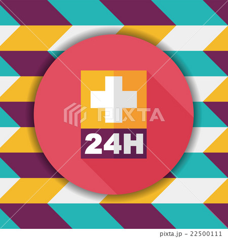 Hospitals 24 hours flat icon with long shadow 22500111