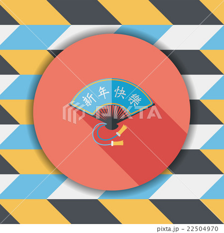 Chinese New Year flat icon with long shadow,eps10, Folding fan w Chinese New Year flat icon with long shadow,eps10, Folding fan w 22504970