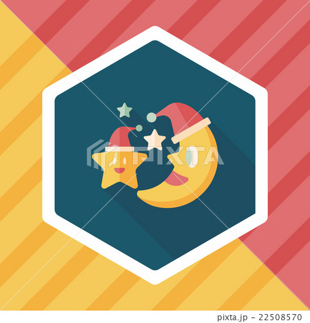 moon and star with Christmas hat flat icon with long shadow, eps 22508570