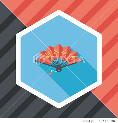Chinese New Year flat icon with long shadow,eps10, Folding fan w Chinese New Year flat icon with long shadow,eps10, Folding fan w 22511390