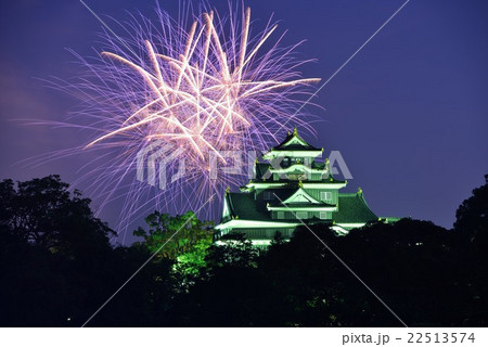 花火と岡山城 22513574