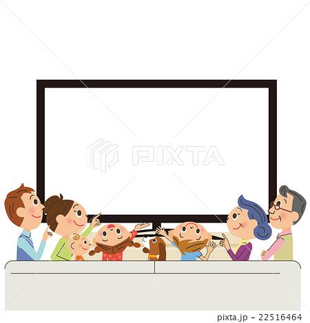 テレビを見る三世代家族のイラスト素材