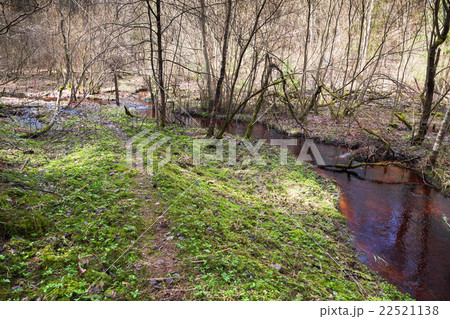 Small stream with dark red water and lane Small stream with dark red water and lane 22521138