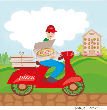 pizza delivery man on a motorcycle 22525628