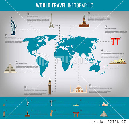 Infographic world landmarks on map.  Vector Infographic world landmarks on map.  Vector 22528107