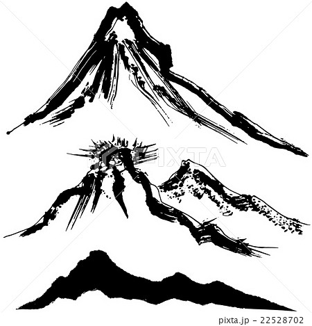 山 噴火 墨 毛筆イラストのイラスト素材