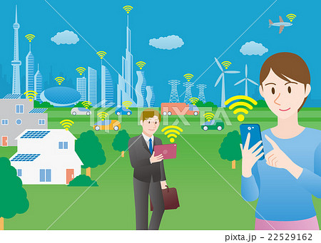 スマート端末を使う人々とスマートシティー スマート端末を使う人々とスマートシティー 22529162
