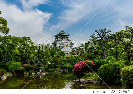 大阪城　ツツジが満開の日本庭園から望む天守  22530964