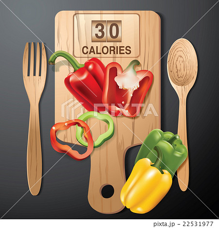 Vector of Calories in pepper bell on wood board. 22531977