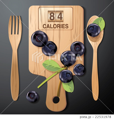 Vector of Calories in blueberries on wood board 22531978