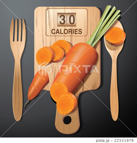 Vector of Calories in carrot on wood board. 22531979