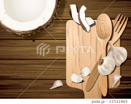 Vector coconut and garlic with wooded , fork. Vector coconut and garlic with wooded , fork. 22532865