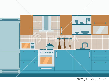 Kitchen interior flat design  with home furniture 22534053