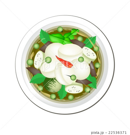 Thai Green Curry with Fish Balls and Eggplant - Stock Illustration  [22536371] - PIXTA