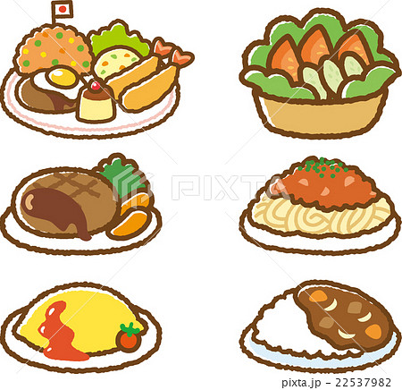 Food Illustration Material Set Family Restaurant Stock Illustration