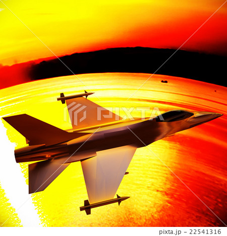 Fighter jet flying against a blue sky, 3d 22541316