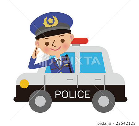 パトカーと敬礼する警察官のイラスト素材