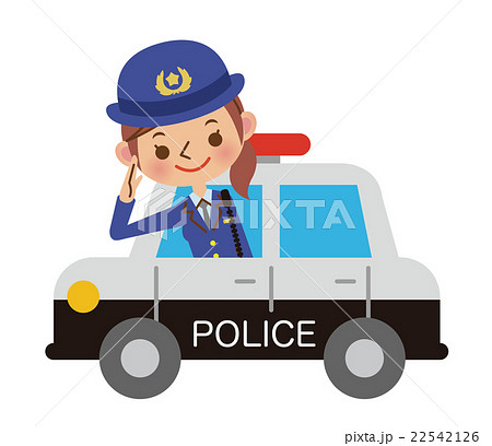 パトカーと敬礼する女性警察官のイラスト素材