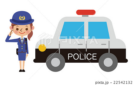 パトカーと敬礼する女性警察官 パトカーと敬礼する女性警察官 22542132