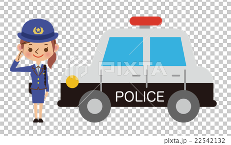 パトカーと敬礼する女性警察官 パトカーと敬礼する女性警察官 22542132