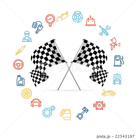 Car Icon Set and Checkered Flags Motor Racing Car Icon Set and Checkered Flags Motor Racing 22543197
