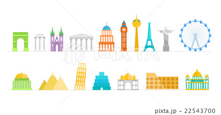Famous buildings color silhouettes collection 22543700