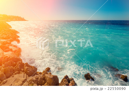 Rocky seashore. Cote d'Azur. French Riviera, Nice 22550090