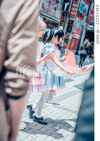 チラシを配るメイド 22555363