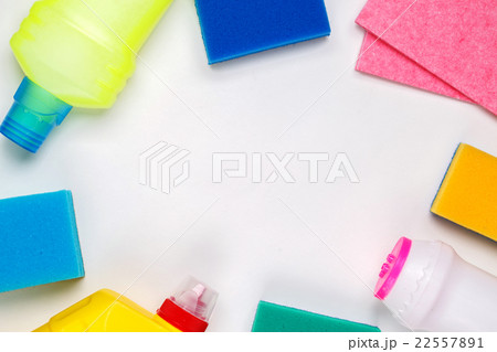 House cleaning products on white table House cleaning products on white table 22557891