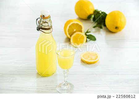 Italian traditional liqueur limoncello with lemon 22560612
